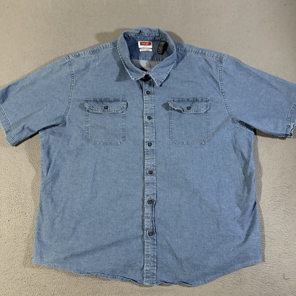 Wrangler Shirt Mens Size 3XL Denim Button Front Short Sleeve Workwear Cotton